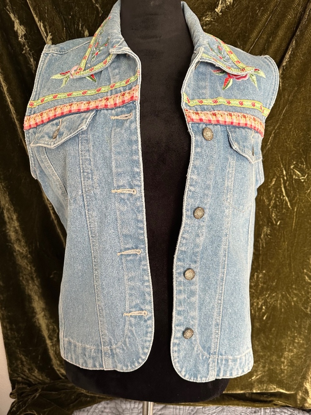 Bill Blass Coattage Embellished Denim Vest